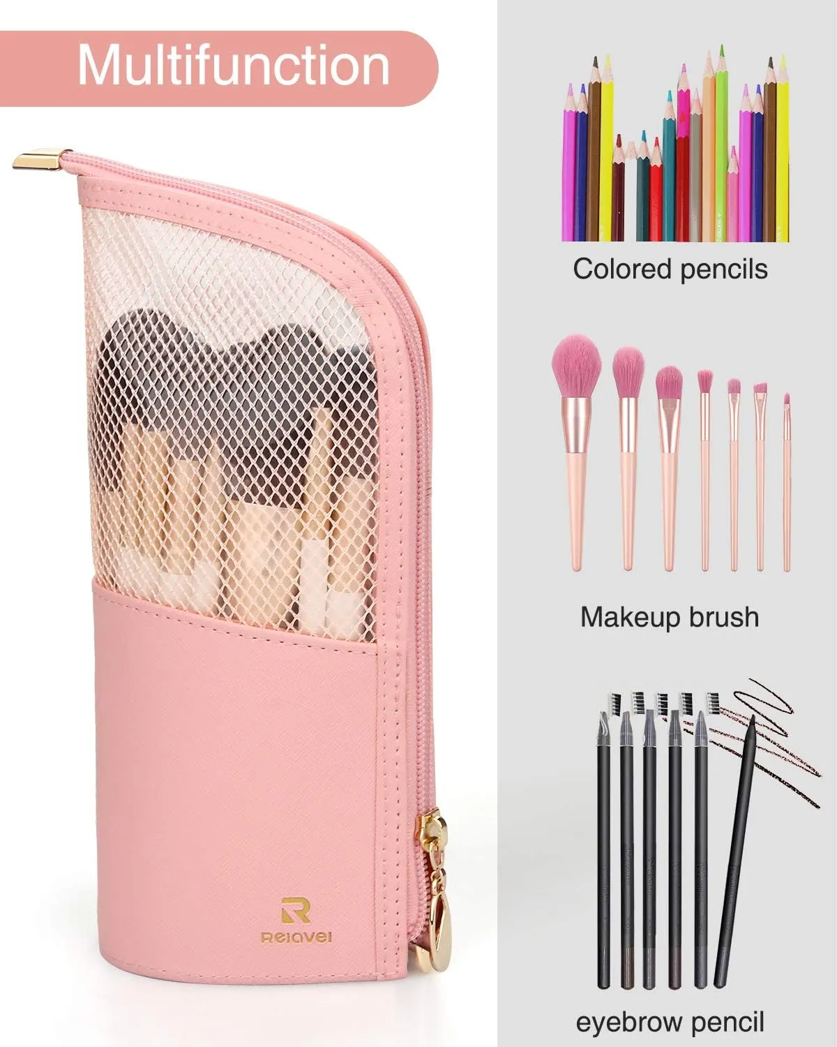 MONSTINA Makeup Brush Organizer - Professional Stand-up Makeup Brush Holder Case (Pink)
