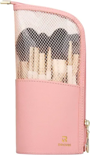 MONSTINA Makeup Brush Organizer - Professional Stand-up Makeup Brush Holder Case (Pink)