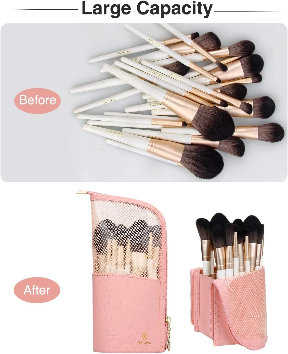 MONSTINA Makeup Brush Organizer - Professional Stand-up Makeup Brush Holder Case (Pink)