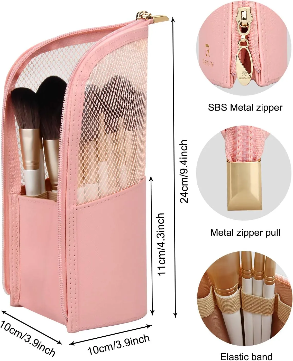 MONSTINA Makeup Brush Organizer - Professional Stand-up Makeup Brush Holder Case (Pink)