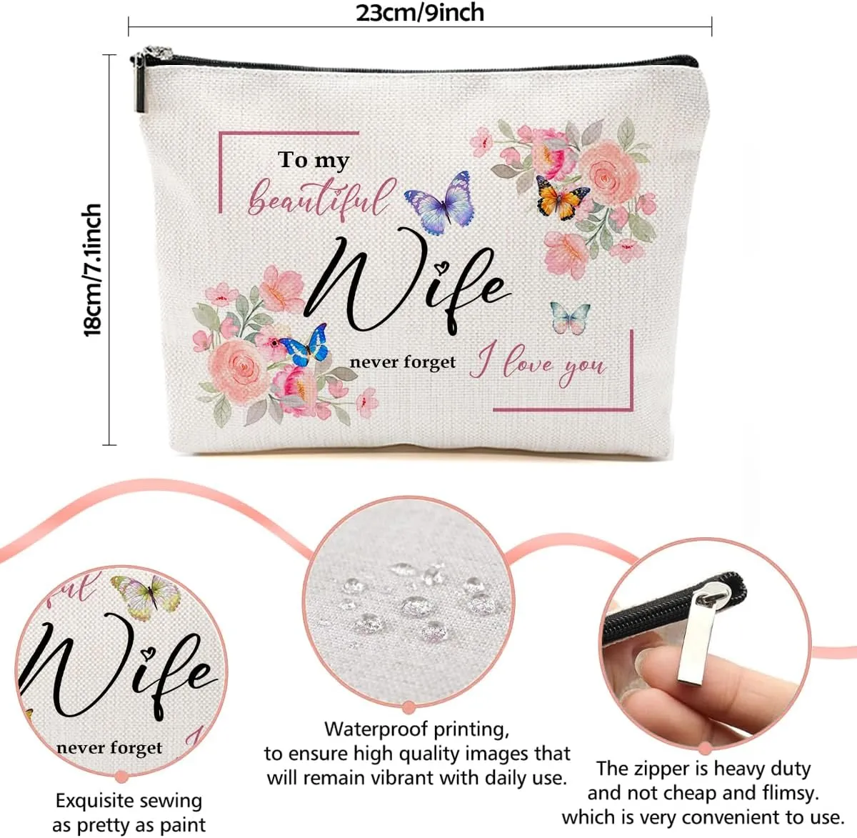 Mothers Day Gift for Wife - Floral Makeup Bag, Unique Present, Cute Cosmetic Bag, Funny Aesthetic Travel Accessories Zipper Organizer