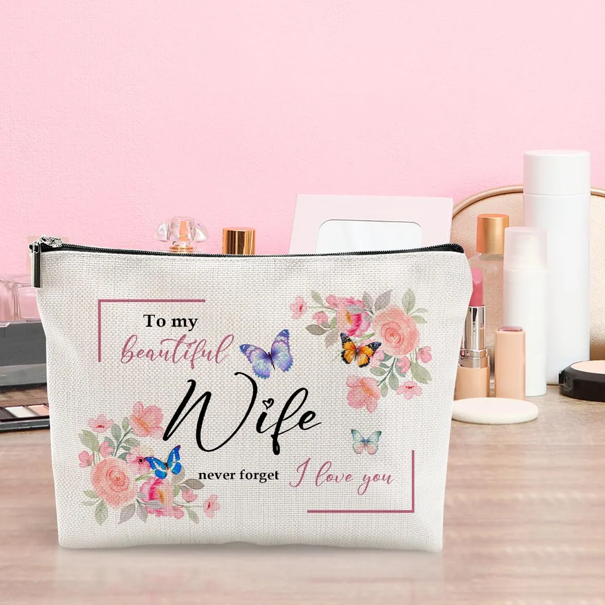 Mothers Day Gift for Wife - Floral Makeup Bag, Unique Present, Cute Cosmetic Bag, Funny Aesthetic Travel Accessories Zipper Organizer