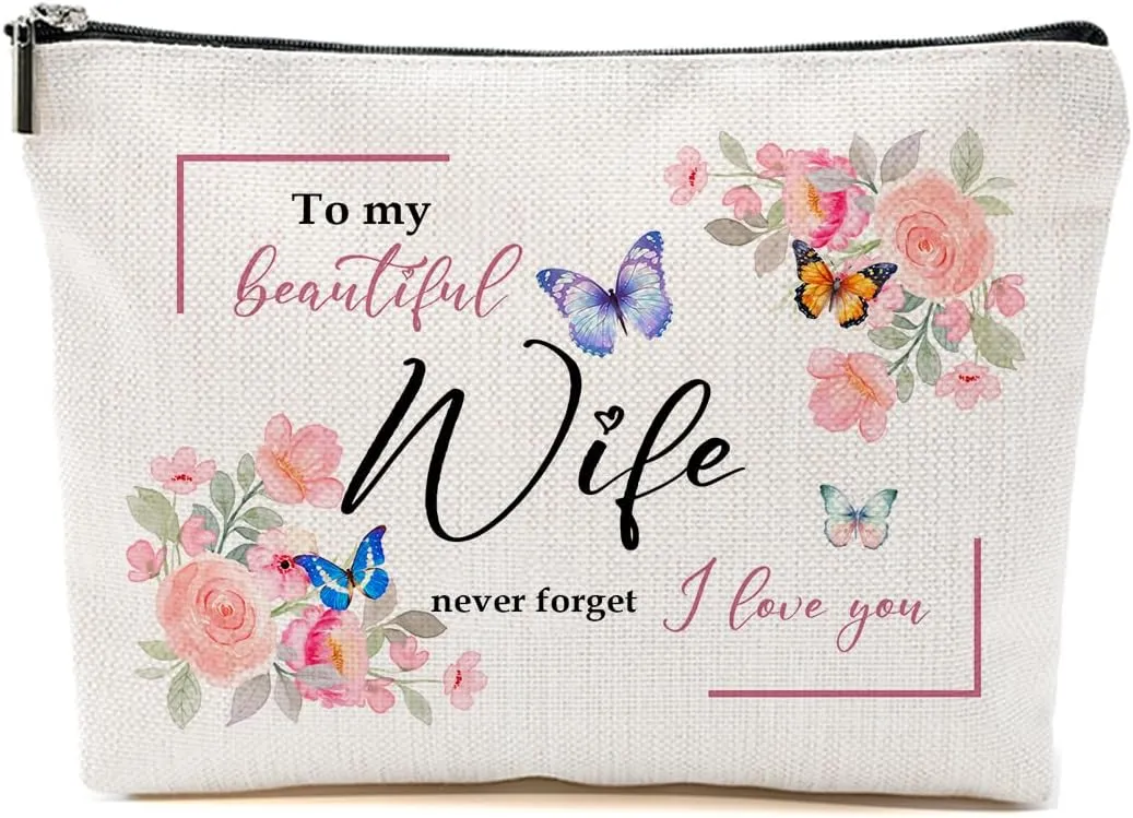 Mothers Day Gift for Wife - Floral Makeup Bag, Unique Present, Cute Cosmetic Bag, Funny Aesthetic Travel Accessories Zipper Organizer