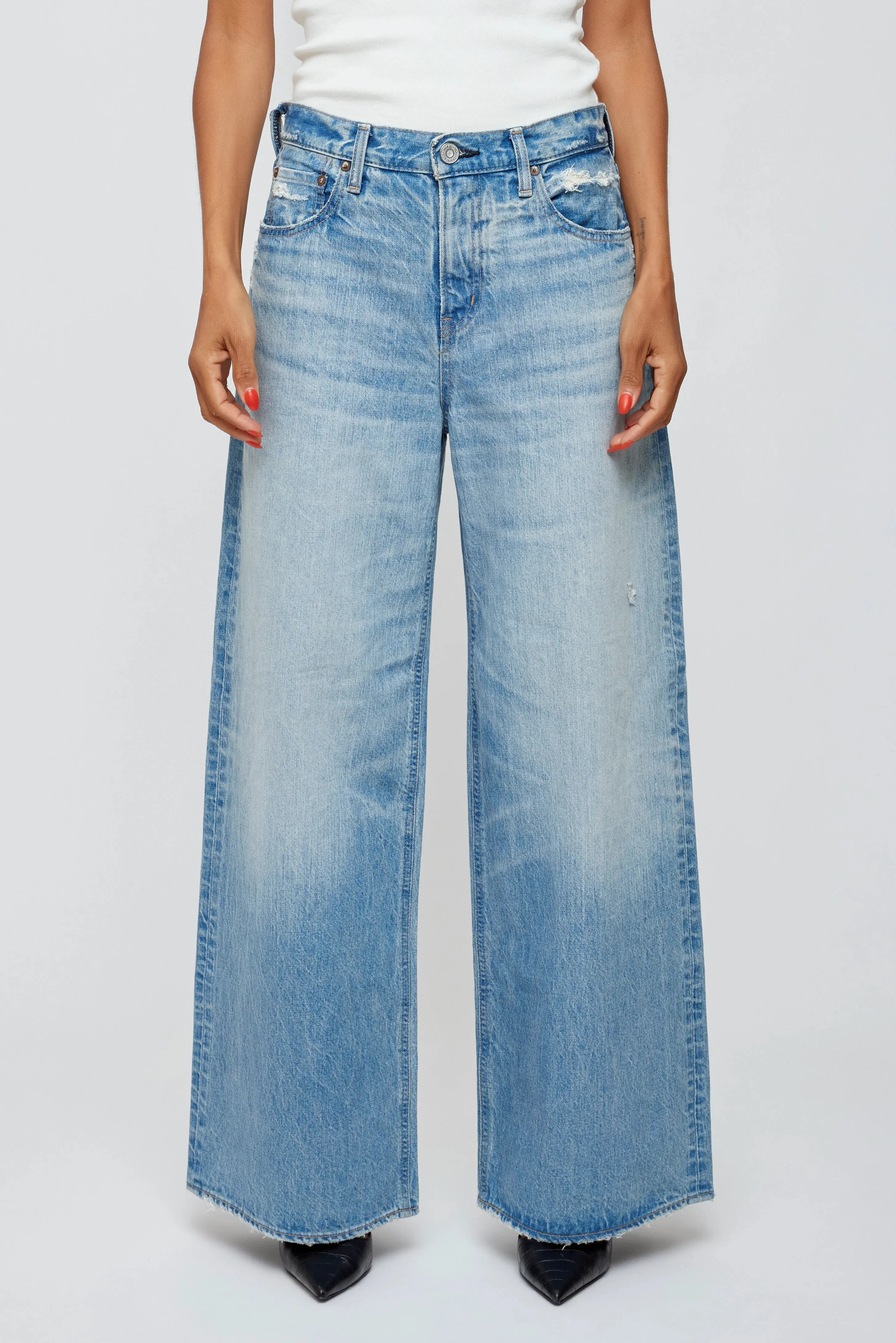 Moussy Lowell Super Wide Jeans - Light Blue