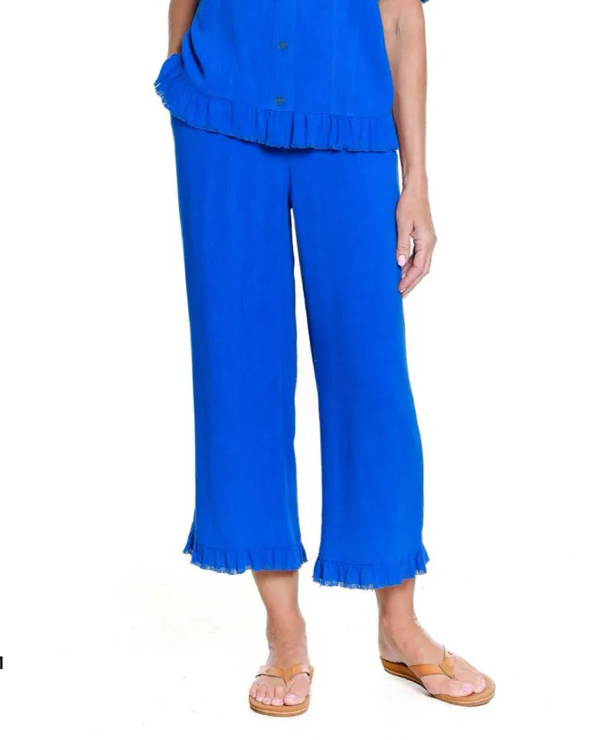 Multiples: (Summer Breeze) Drawstring Elastic Waist Front Pocket Solid Crop Pant in BRTROYL M25706M