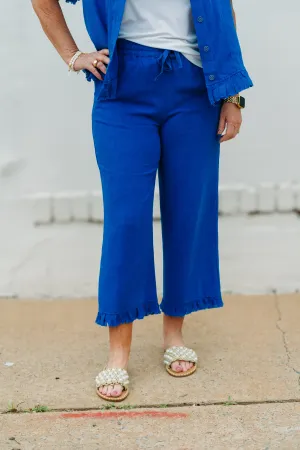 Multiples: (Summer Breeze) Drawstring Elastic Waist Front Pocket Solid Crop Pant in BRTROYL M25706M