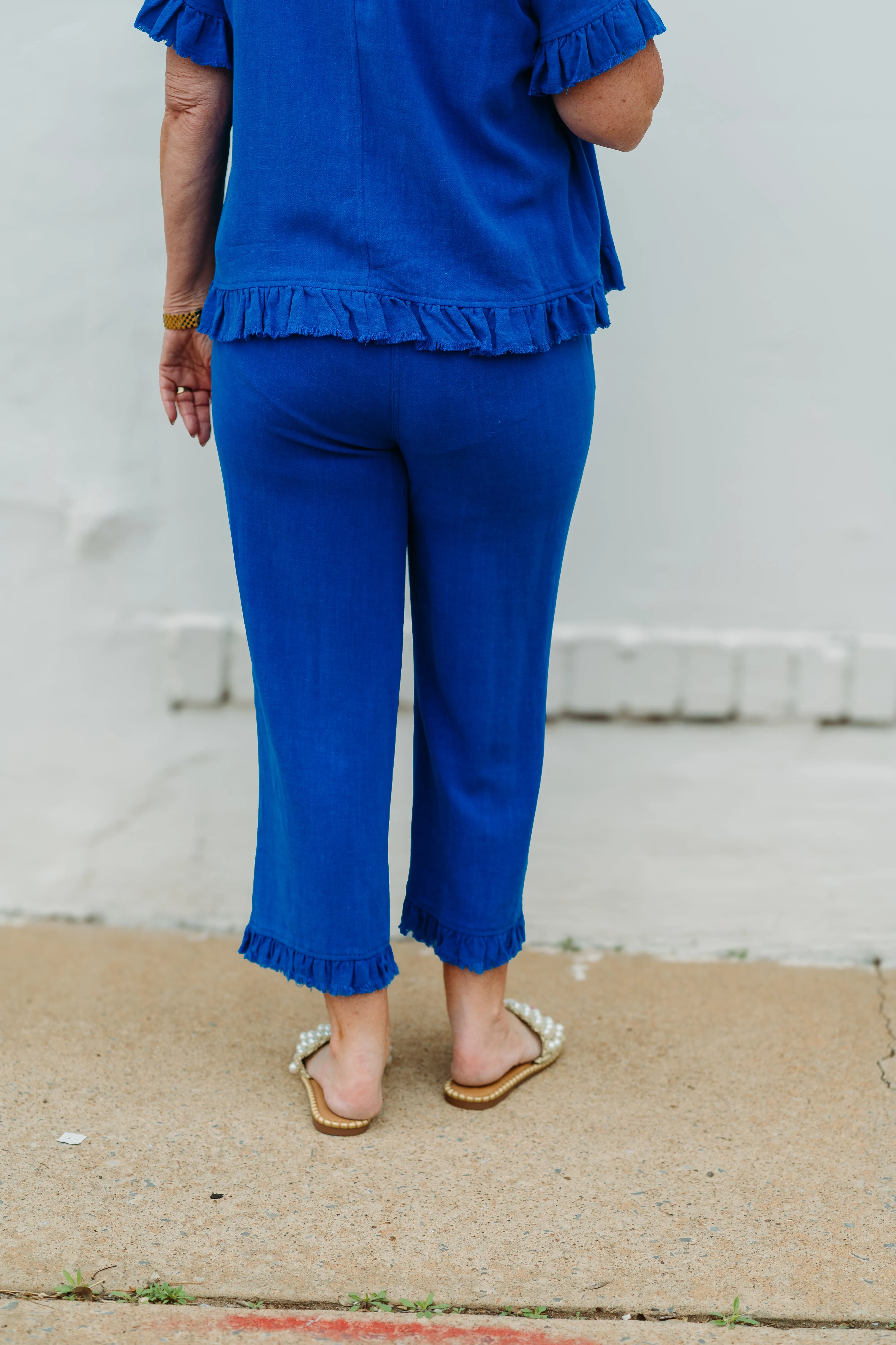 Multiples: (Summer Breeze) Drawstring Elastic Waist Front Pocket Solid Crop Pant in BRTROYL M25706M