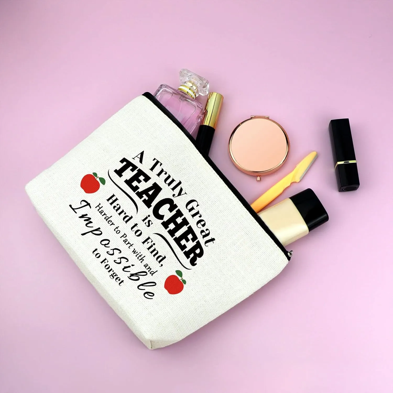 Mxrymvu Teacher Makeup Bag Teacher Appreciation Gift Thank You Present Cosmetic Bag Retirement Gifts for Women Christmas Birthday Teachers Day Thanksgiving Graduation Present