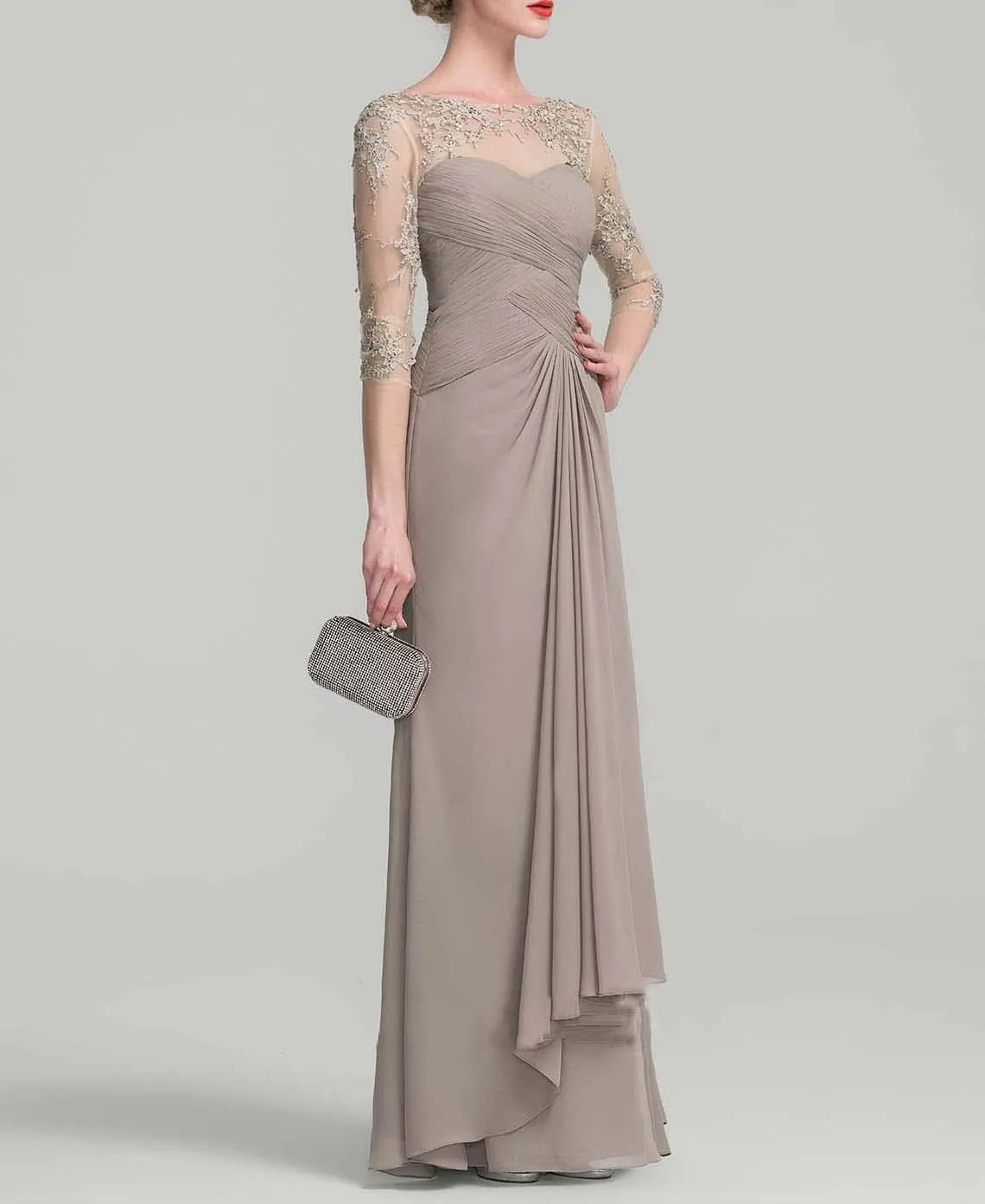 NABN Lace Mother of The Bride Dresses with Long Sleeves Chiffon Formal Evening Gown for Wedding Guest Dress
