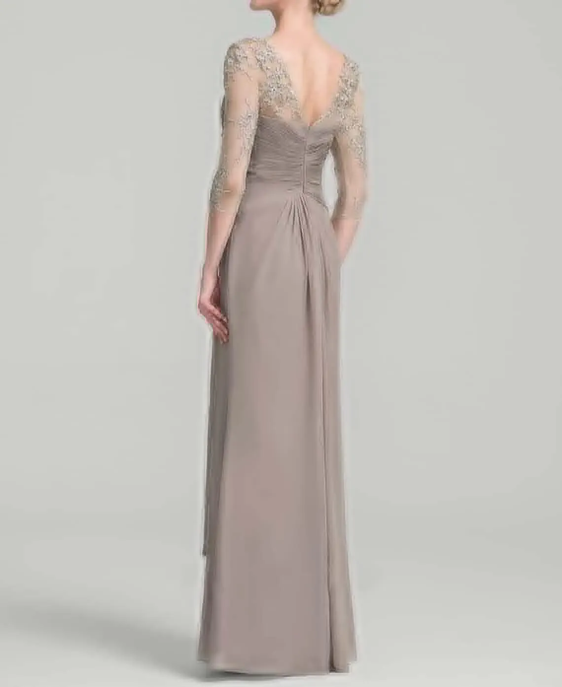 NABN Lace Mother of The Bride Dresses with Long Sleeves Chiffon Formal Evening Gown for Wedding Guest Dress