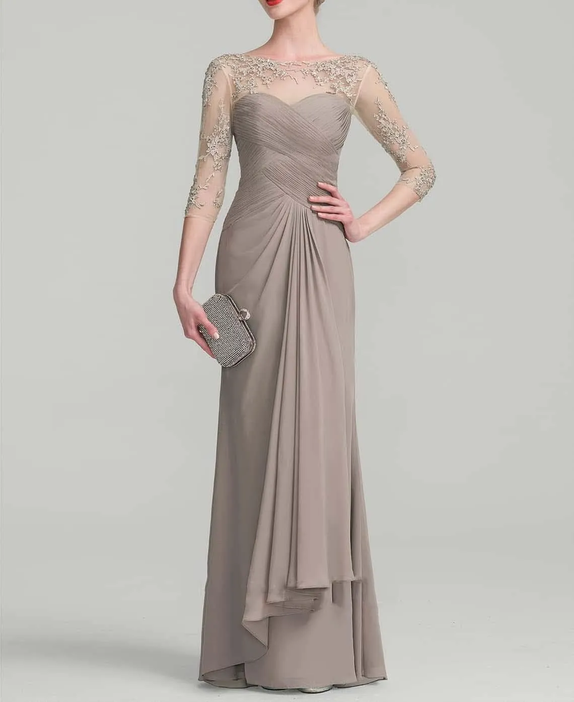 NABN Lace Mother of The Bride Dresses with Long Sleeves Chiffon Formal Evening Gown for Wedding Guest Dress