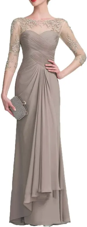 NABN Lace Mother of The Bride Dresses with Long Sleeves Chiffon Formal Evening Gown for Wedding Guest Dress