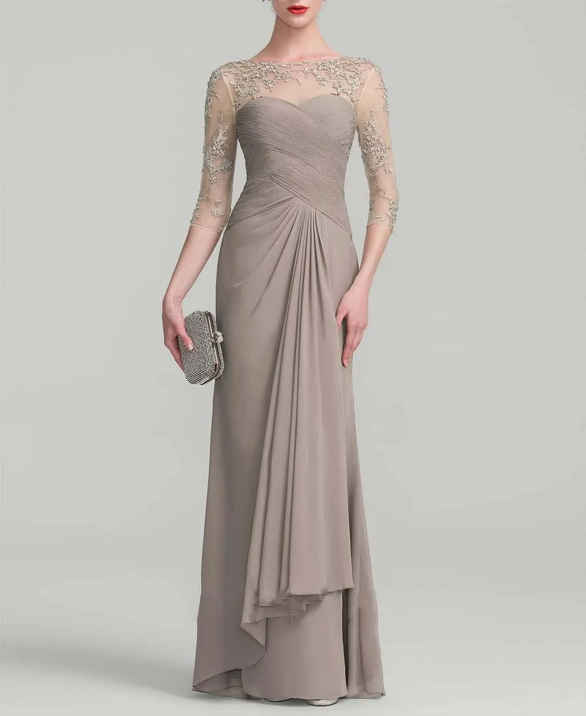 NABN Lace Mother of The Bride Dresses with Long Sleeves Chiffon Formal Evening Gown for Wedding Guest Dress