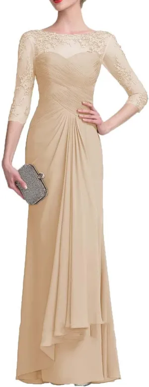 NABN Lace Mother of The Bride Dresses with Long Sleeves Chiffon Formal Evening Gown for Wedding Guest Dress