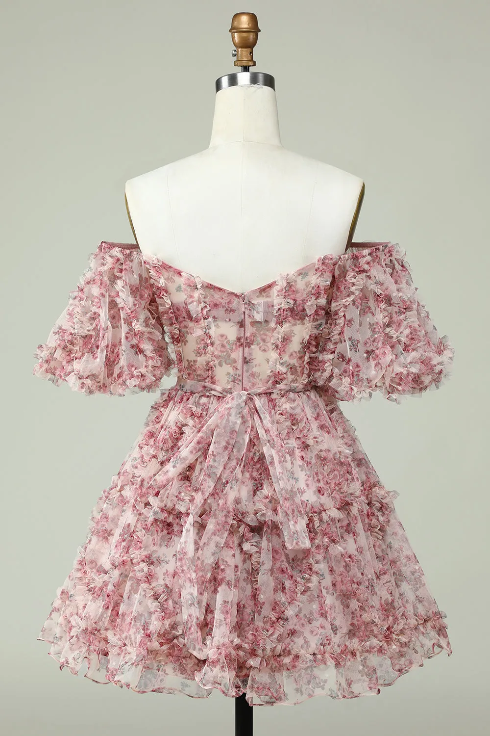 Off-the-Shoulder Floral Print Homecoming Dress