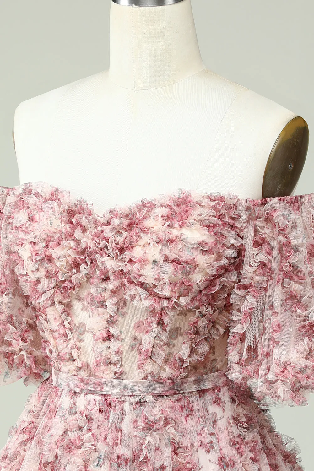 Off-the-Shoulder Floral Print Homecoming Dress