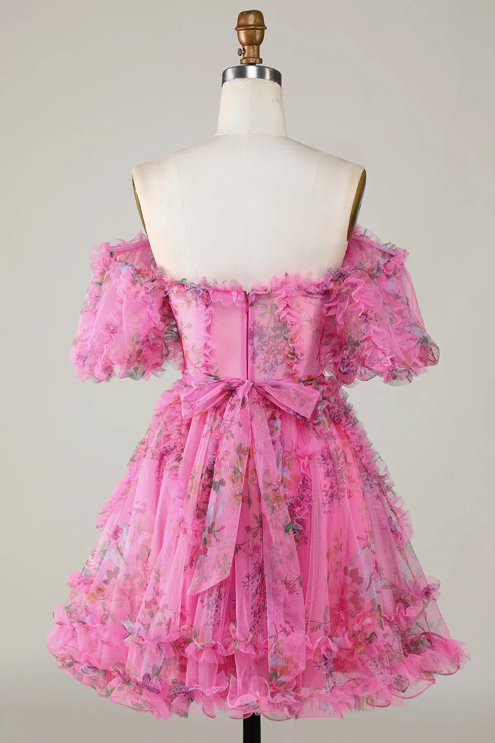 Off-the-Shoulder Floral Print Homecoming Dress