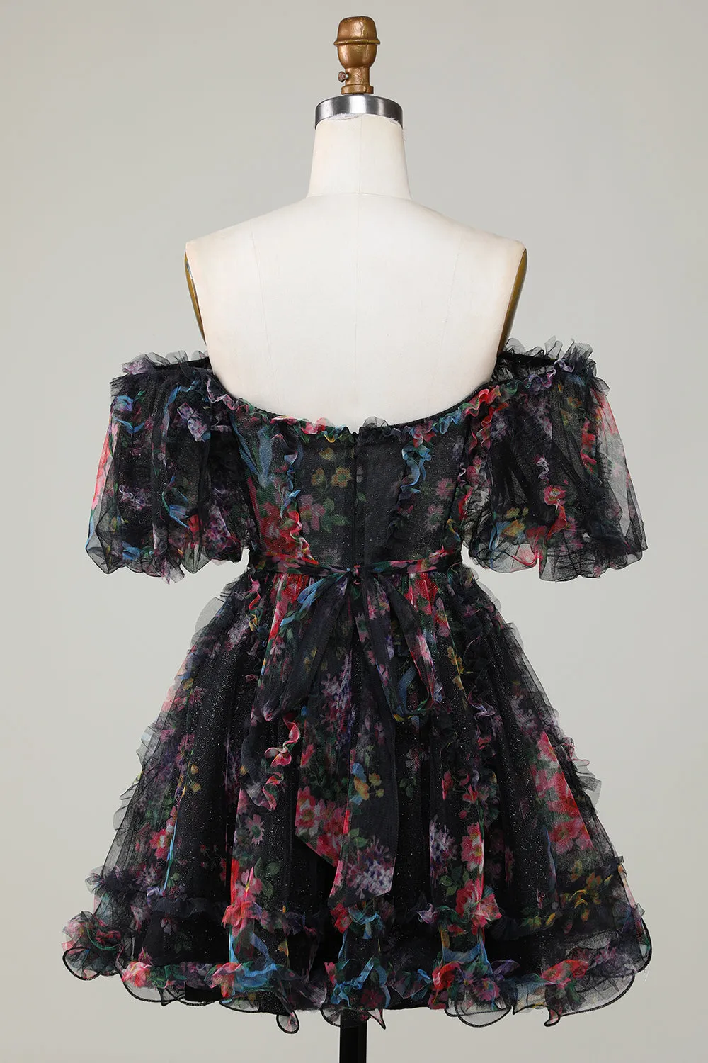 Off-the-Shoulder Floral Print Homecoming Dress