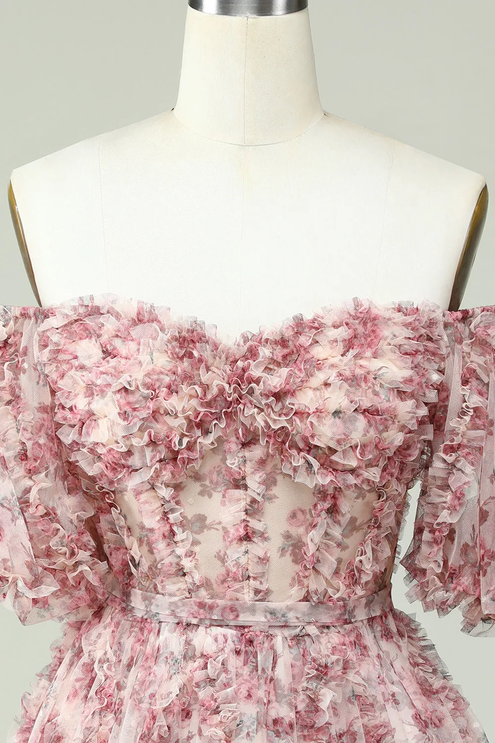 Off-the-Shoulder Floral Print Homecoming Dress