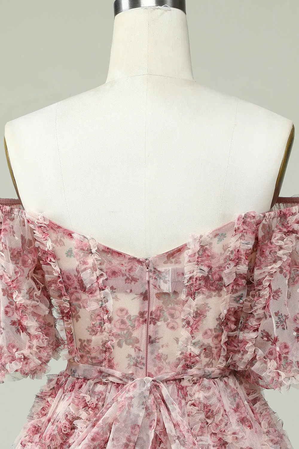 Off-the-Shoulder Floral Print Homecoming Dress