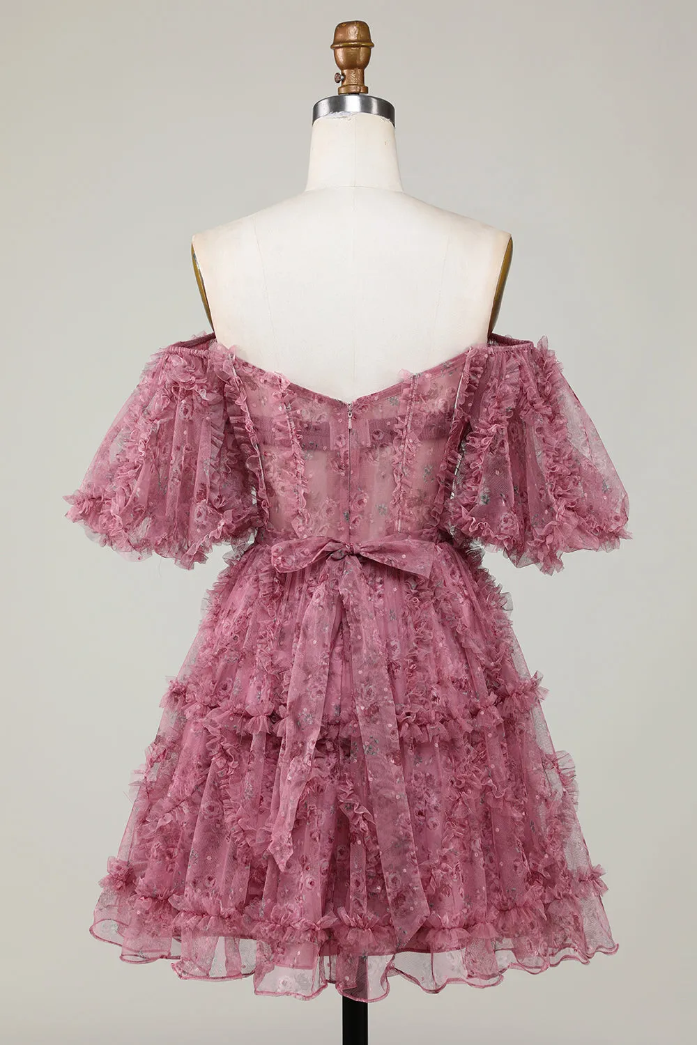 Off-the-Shoulder Floral Print Homecoming Dress
