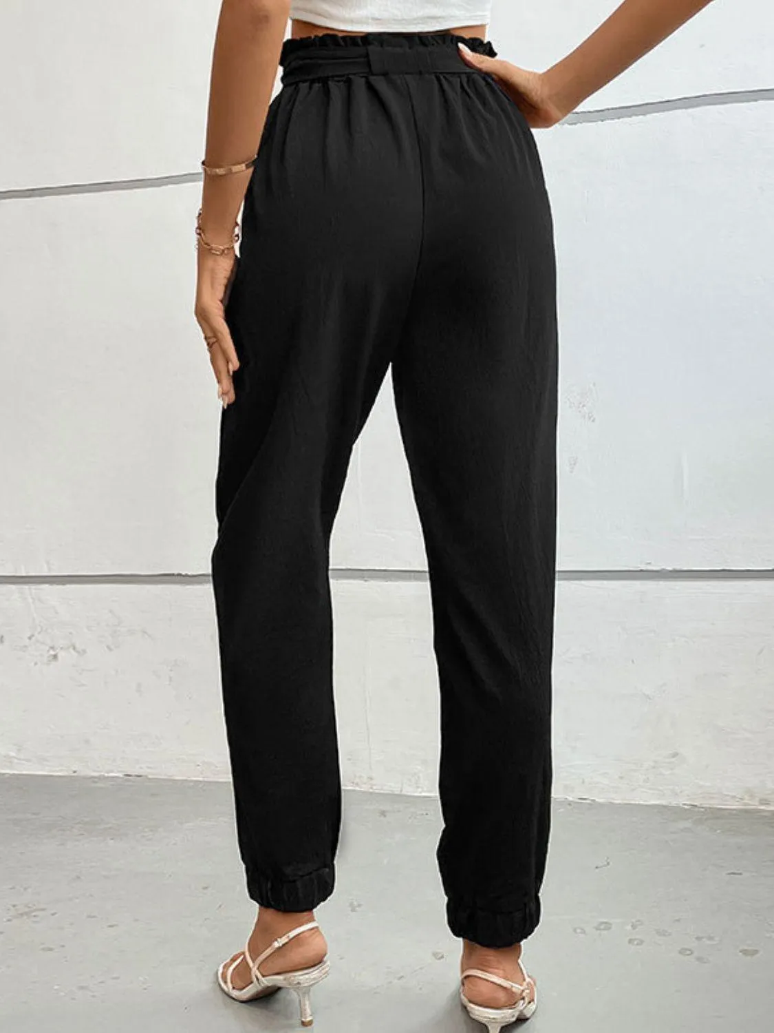 On The Go Tie Front Black Tapered Leg Pants