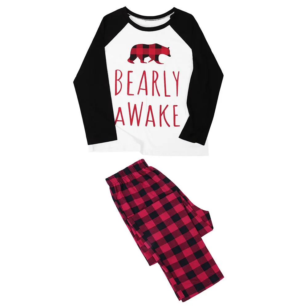 Parent-Child Plaid Letter Bear T-shirt & Pants Mommy And Me Wholesale Clothing