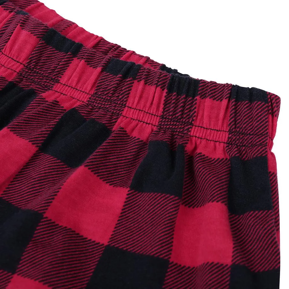 Parent-Child Plaid Letter Bear T-shirt & Pants Mommy And Me Wholesale Clothing