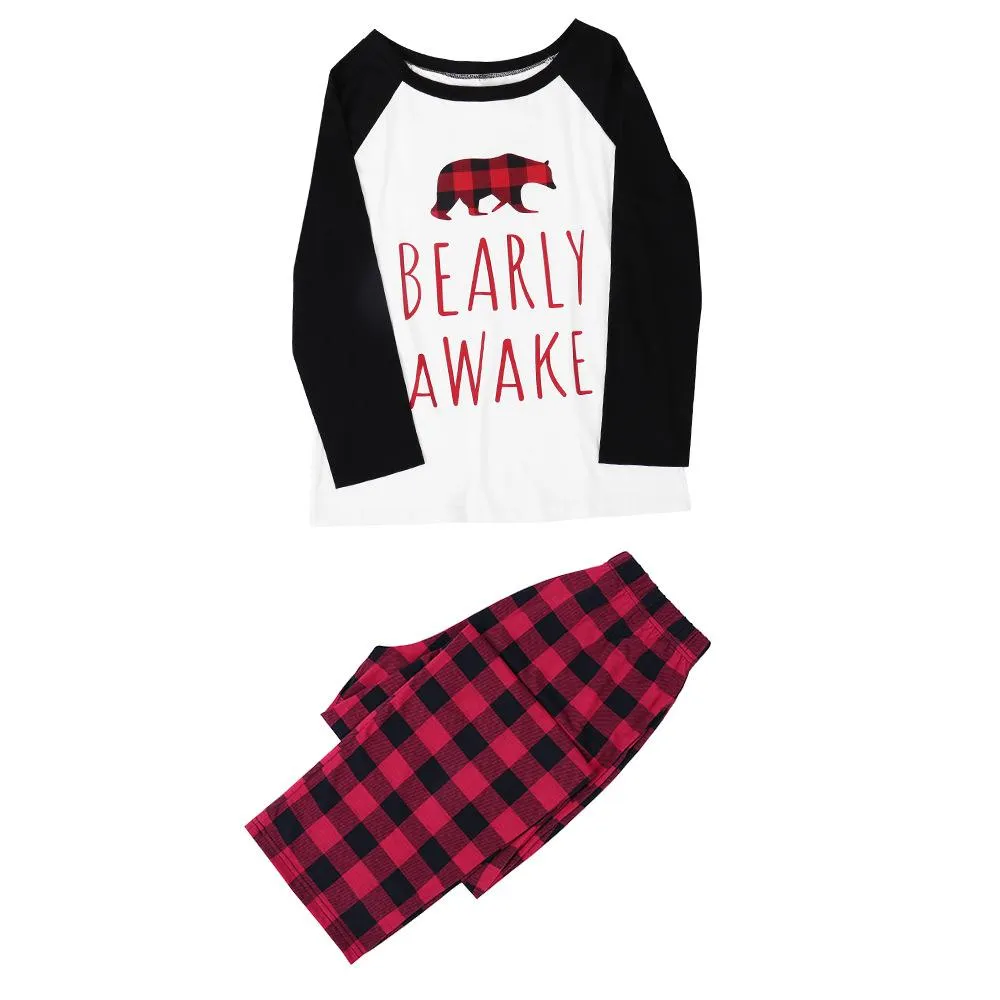 Parent-Child Plaid Letter Bear T-shirt & Pants Mommy And Me Wholesale Clothing