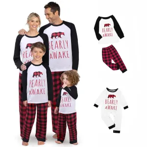 Parent-Child Plaid Letter Bear T-shirt & Pants Mommy And Me Wholesale Clothing
