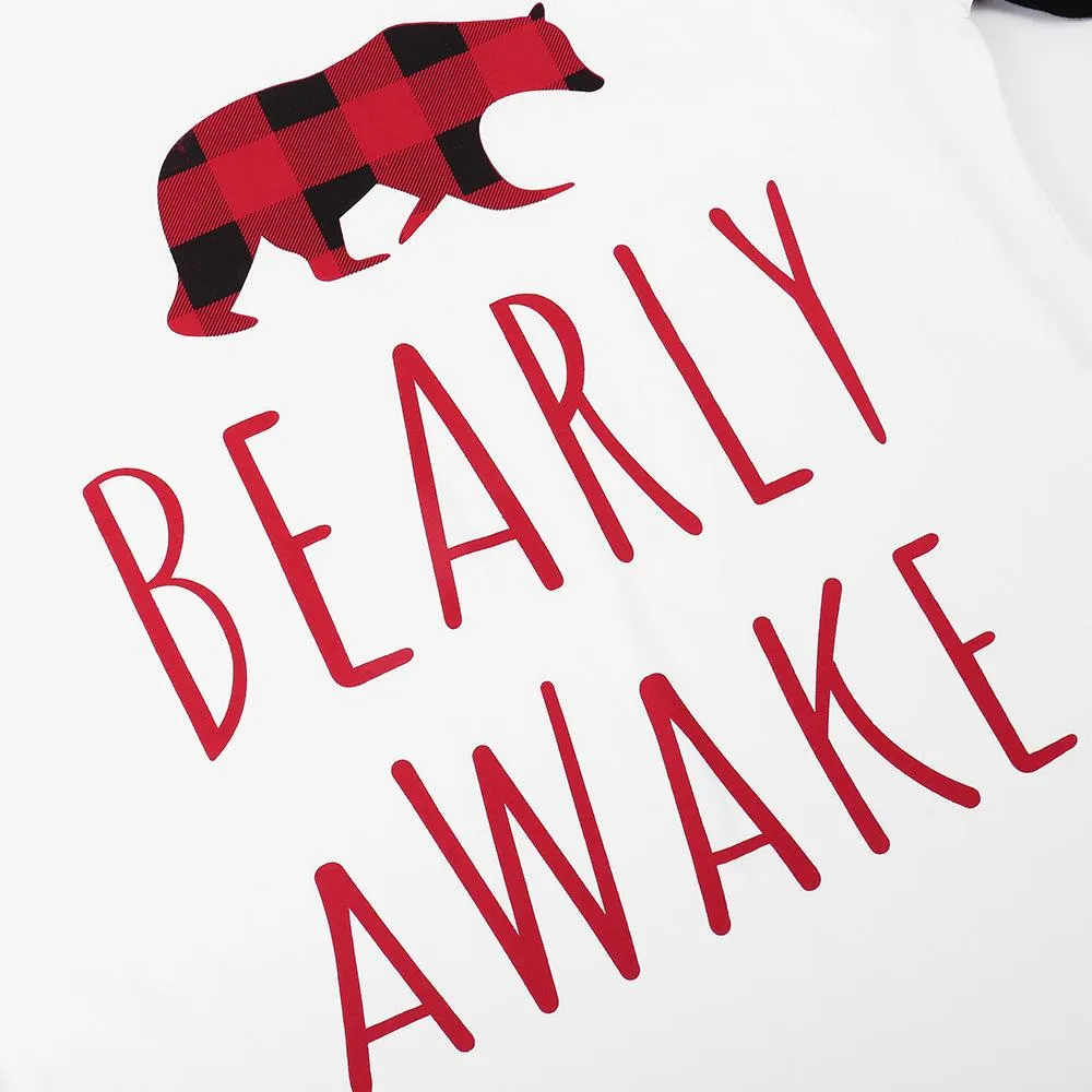 Parent-Child Plaid Letter Bear T-shirt & Pants Mommy And Me Wholesale Clothing
