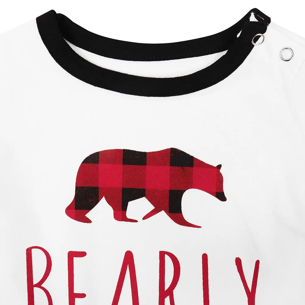 Parent-Child Plaid Letter Bear T-shirt & Pants Mommy And Me Wholesale Clothing