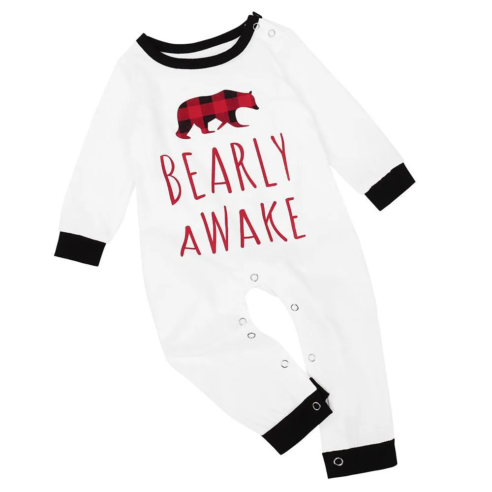 Parent-Child Plaid Letter Bear T-shirt & Pants Mommy And Me Wholesale Clothing