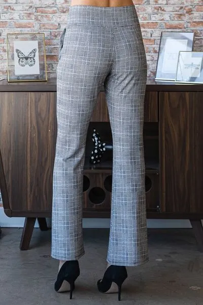 Plaid Flare Pants with Wide Waistband