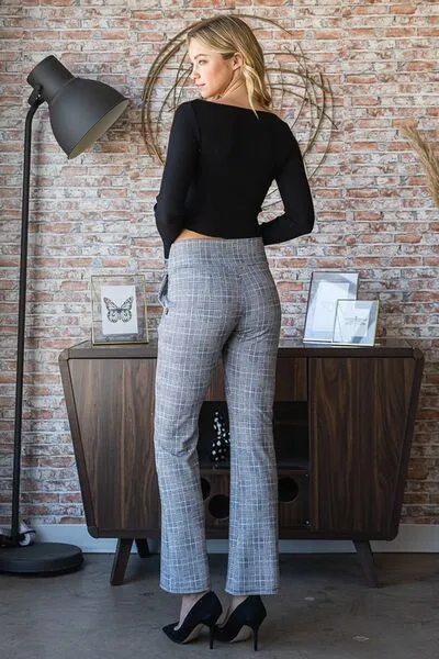 Plaid Flare Pants with Wide Waistband