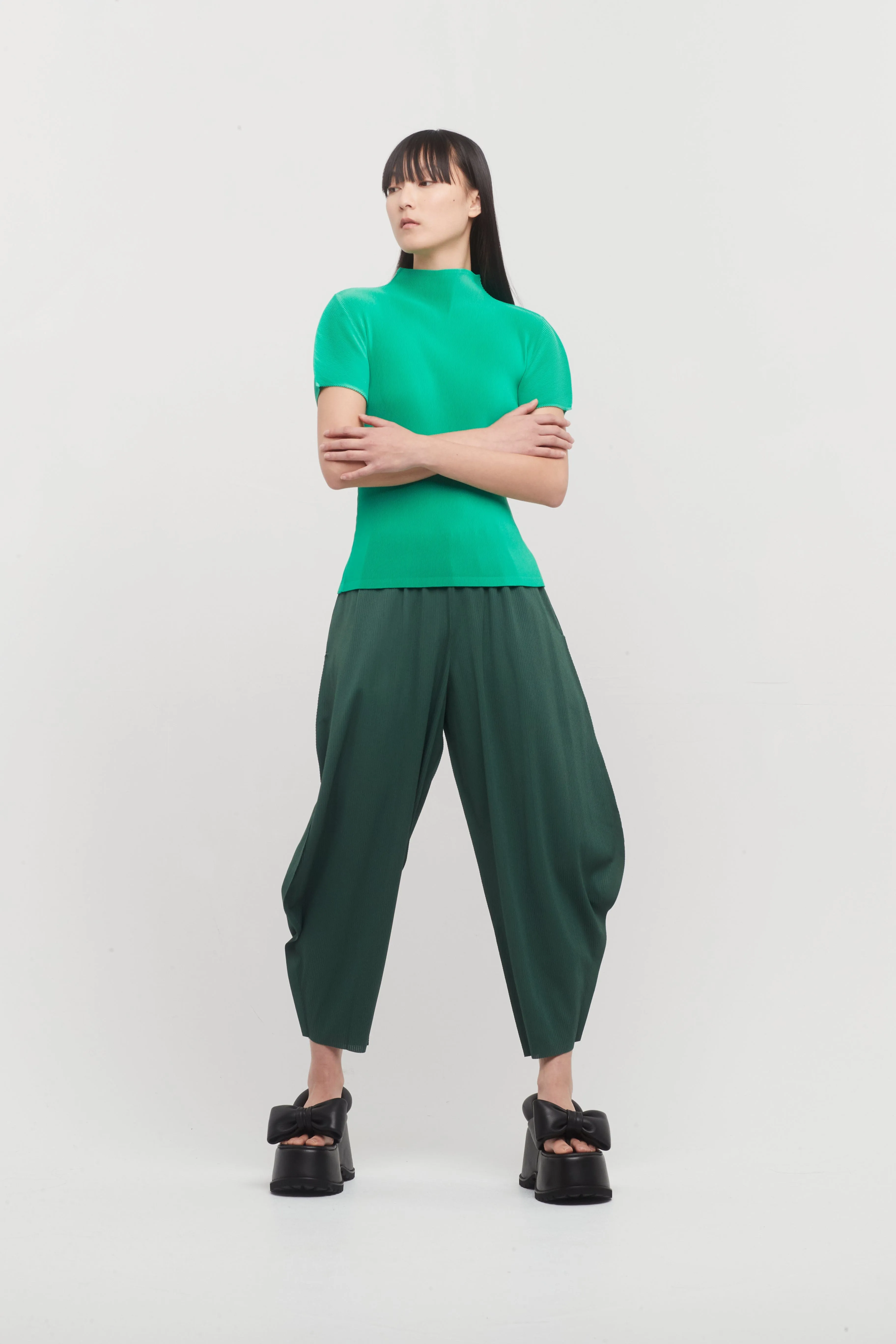 Pleats Please Issey Miyake A-POC Bottoms in Green Chili
