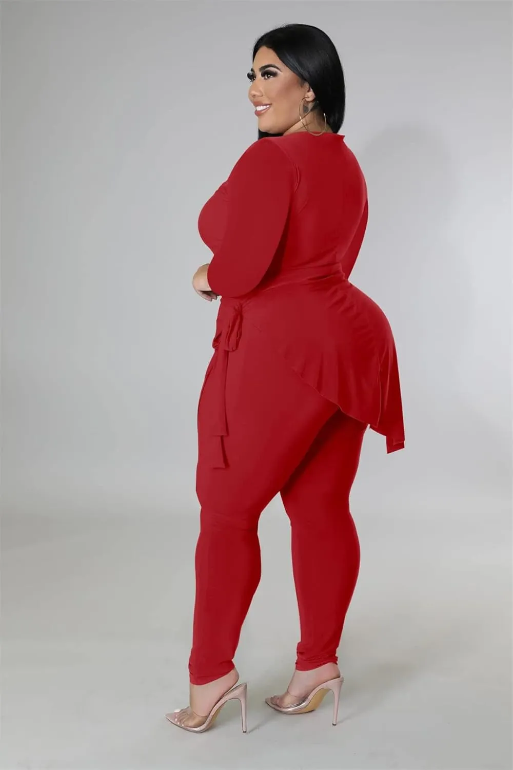 Plus Size 2 Piece Outfits for Women Pants Sets Sexy Elegant Long Sleeve Split Shirt Bodycon Casual tracksuits
