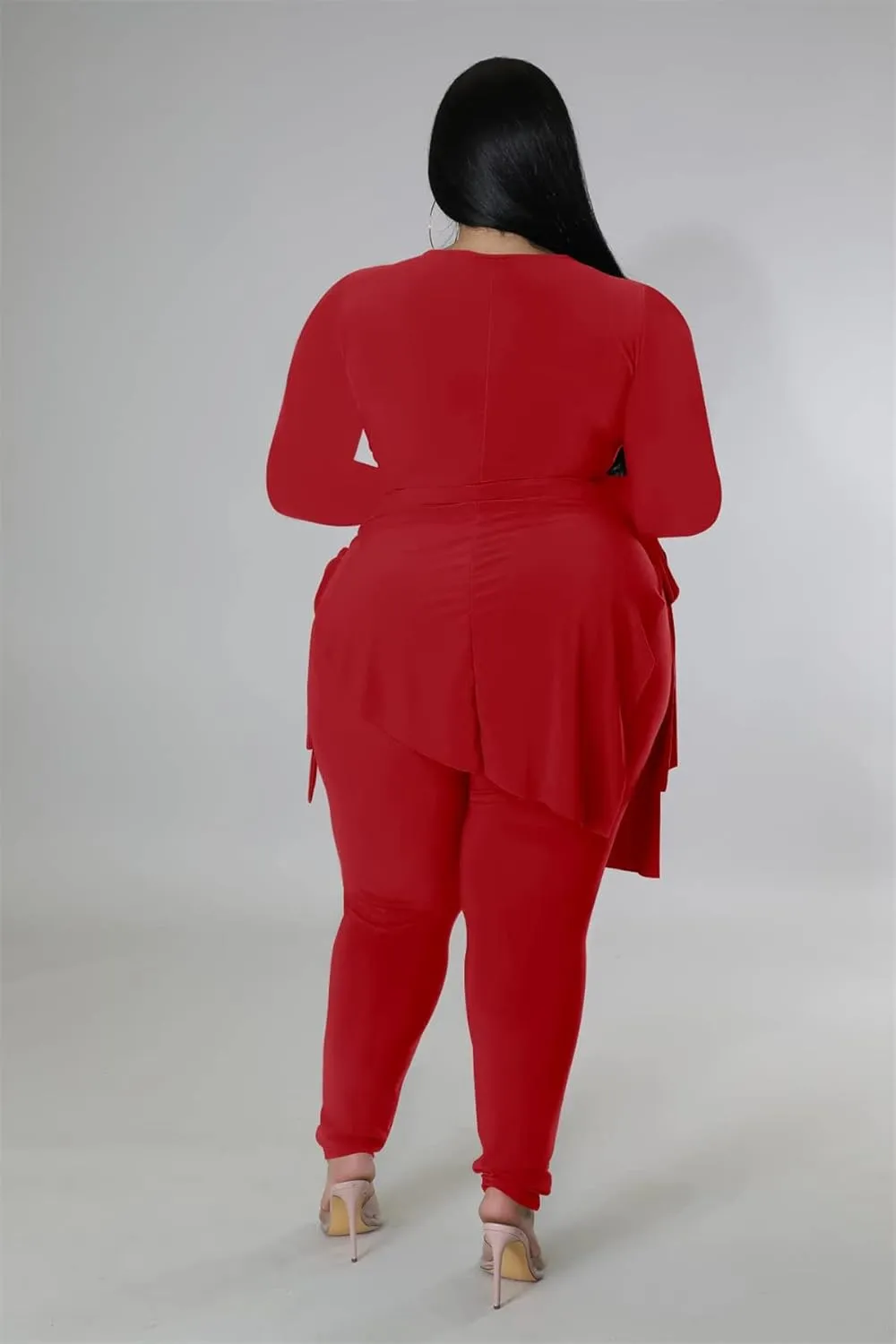 Plus Size 2 Piece Outfits for Women Pants Sets Sexy Elegant Long Sleeve Split Shirt Bodycon Casual tracksuits