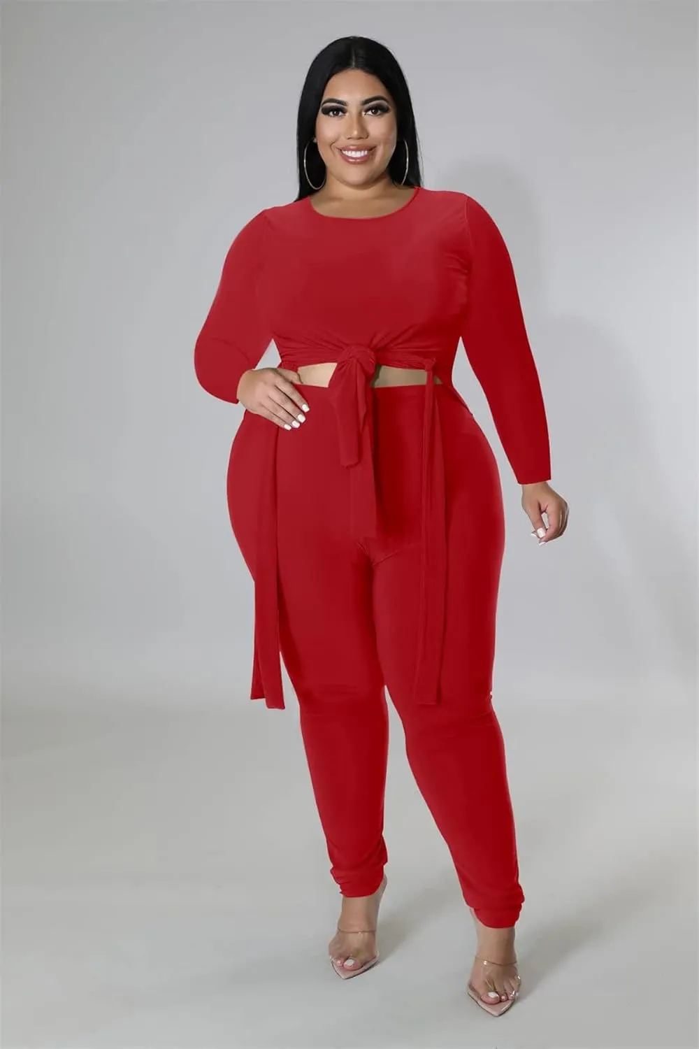 Plus Size 2 Piece Outfits for Women Pants Sets Sexy Elegant Long Sleeve Split Shirt Bodycon Casual tracksuits