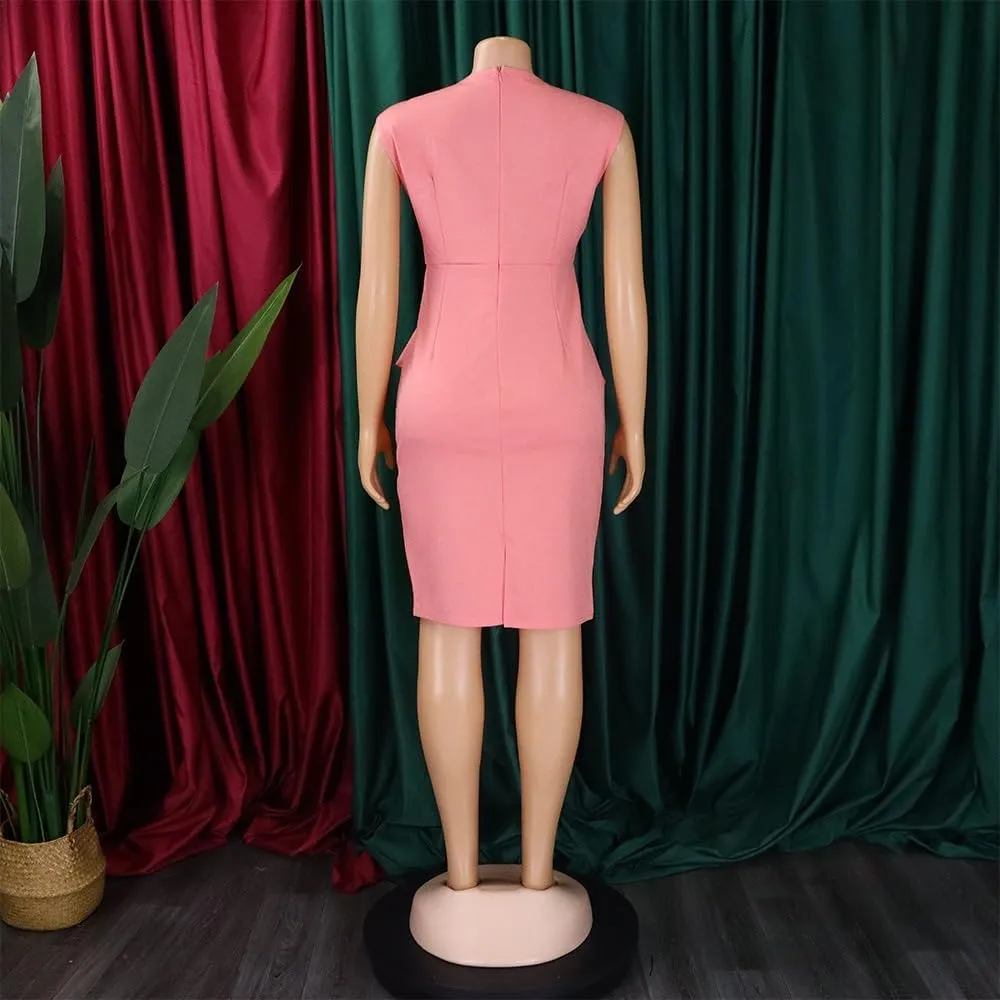 Plus Size Midi Pencil Dress for Women Elegant Ruffle Sleeve Round Neck Bodycon Cocktail Party Formal Dress