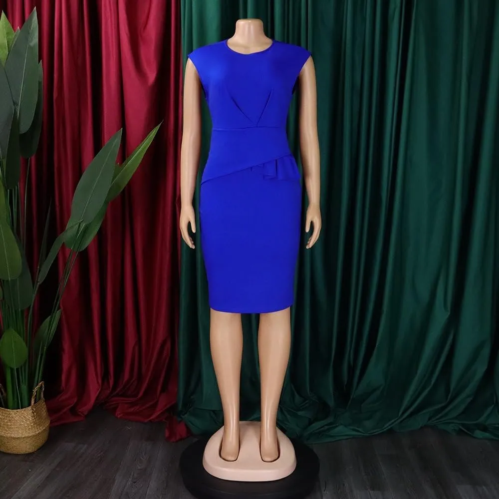 Plus Size Midi Pencil Dress for Women Elegant Ruffle Sleeve Round Neck Bodycon Cocktail Party Formal Dress