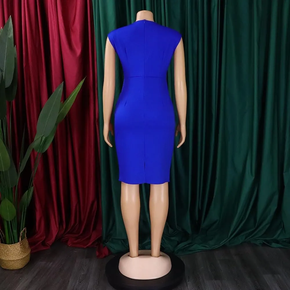 Plus Size Midi Pencil Dress for Women Elegant Ruffle Sleeve Round Neck Bodycon Cocktail Party Formal Dress