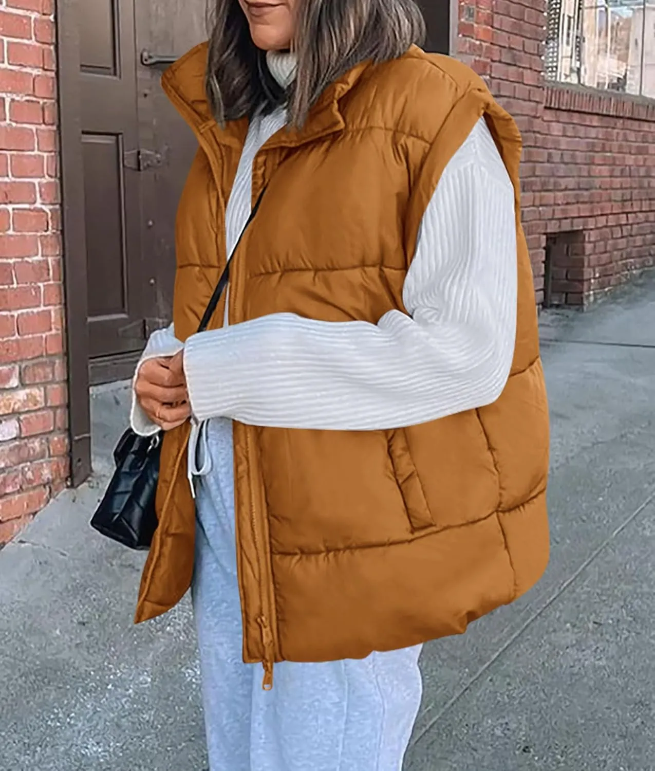 PRETTYGARDEN Women's Puffer Vest Fall Casual Stand Collar Lightweight Sleeveless Zip Up Padded Jackets Outerwear