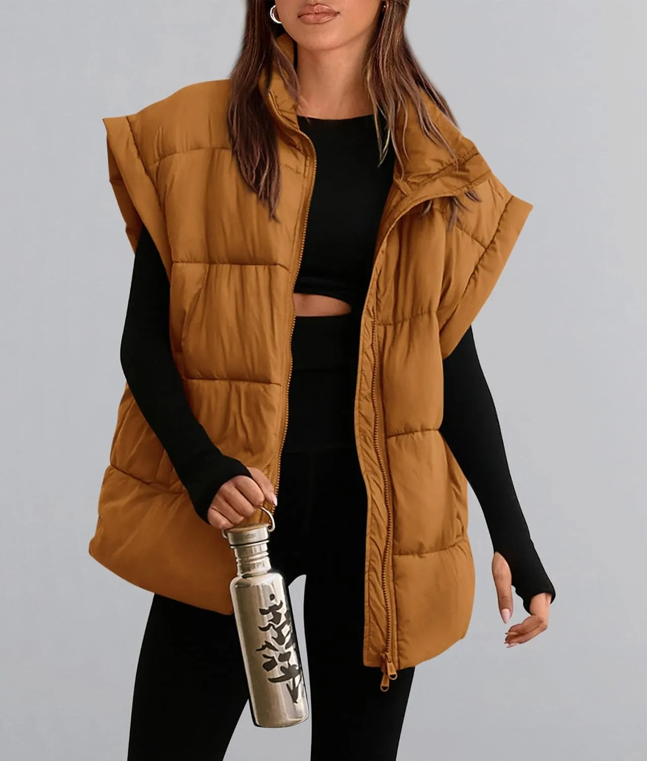 PRETTYGARDEN Women's Puffer Vest Fall Casual Stand Collar Lightweight Sleeveless Zip Up Padded Jackets Outerwear