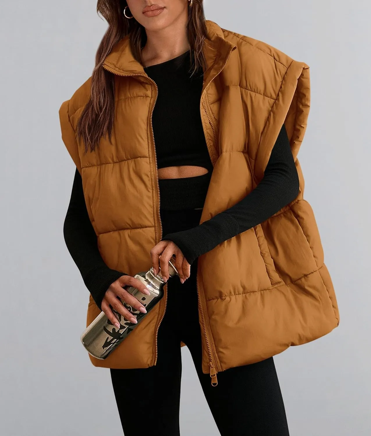 PRETTYGARDEN Women's Puffer Vest Fall Casual Stand Collar Lightweight Sleeveless Zip Up Padded Jackets Outerwear