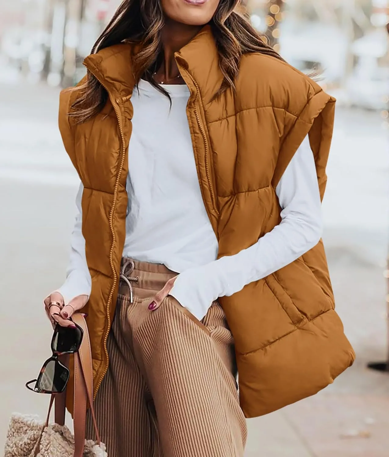 PRETTYGARDEN Women's Puffer Vest Fall Casual Stand Collar Lightweight Sleeveless Zip Up Padded Jackets Outerwear