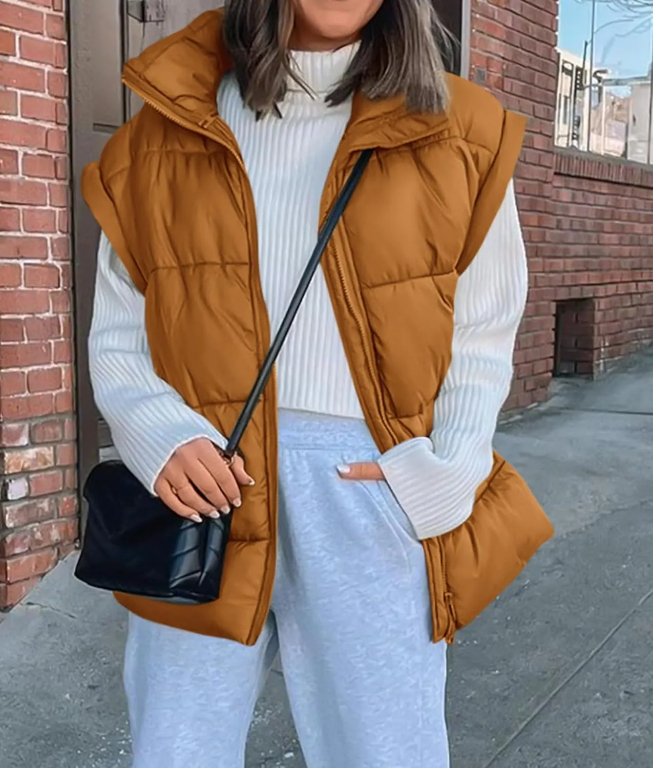 PRETTYGARDEN Women's Puffer Vest Fall Casual Stand Collar Lightweight Sleeveless Zip Up Padded Jackets Outerwear