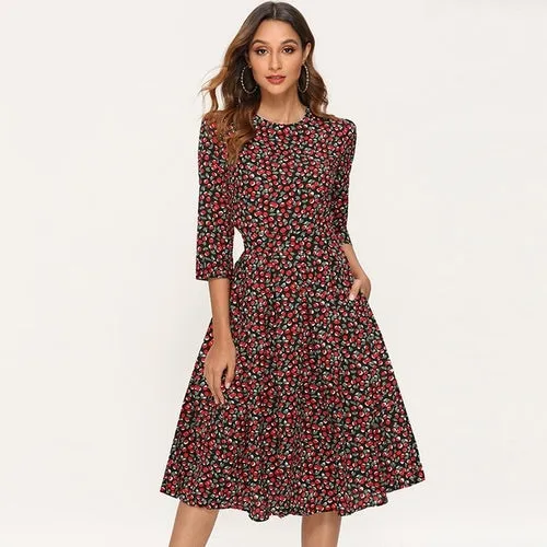 Printed Dress For Women Vintage Elegant Three