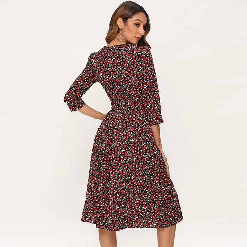 Printed Dress For Women Vintage Elegant Three