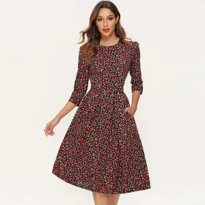 Printed Dress For Women Vintage Elegant Three